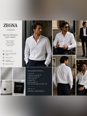 Zegna White French Cuff Luxury Dress Shirt Men’s 43/17
